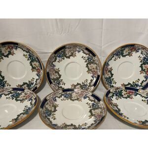 Cauldon England Rare Victoria V835 Antique Hand Painted Set 6 Tea Saucers Plates